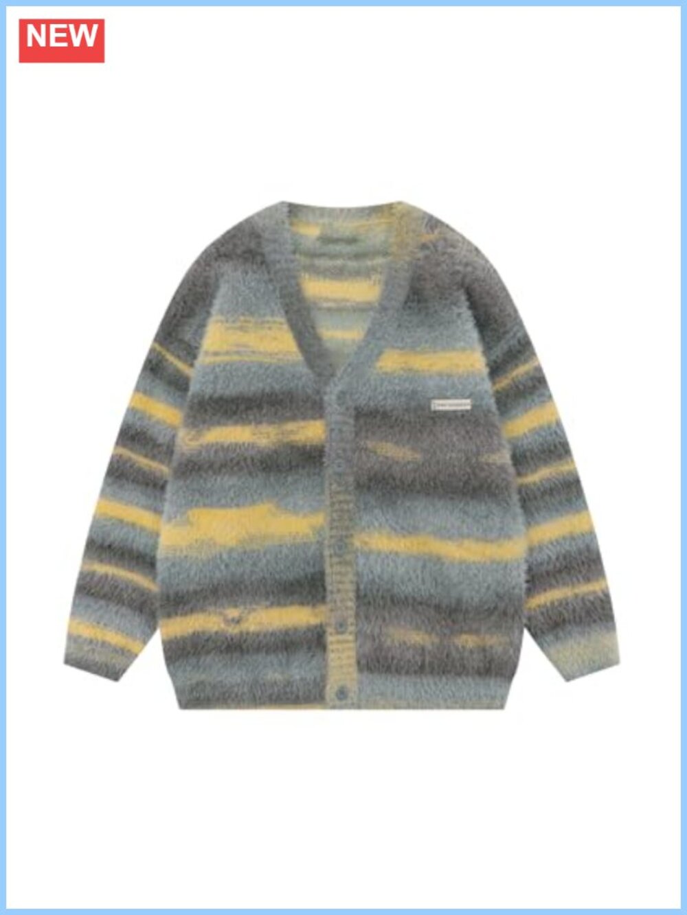 Oversized Color-Block Striped V-Neck Button-Down Cardigan Sweater